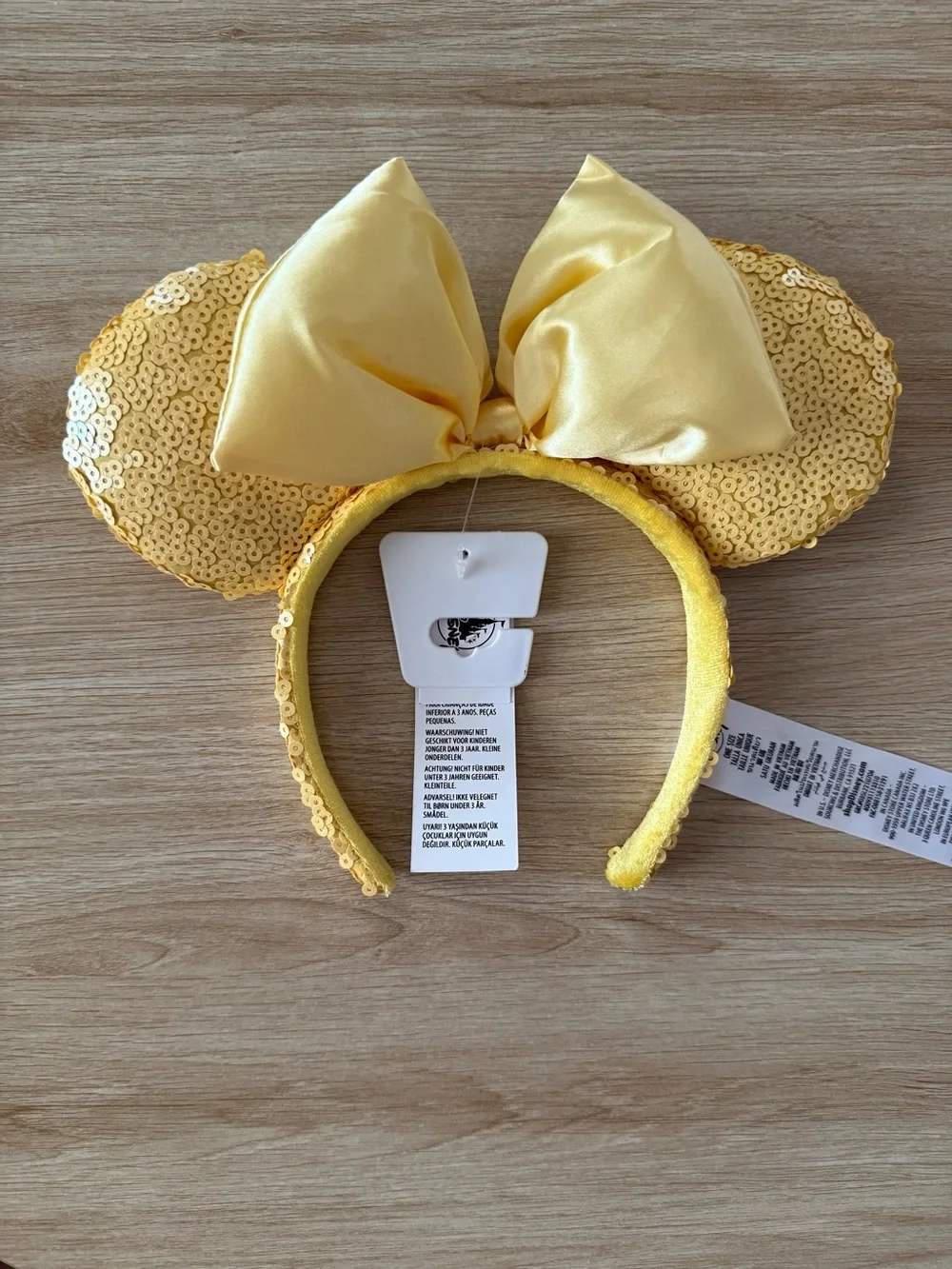 Yellow Sequin Minnie-Style Ears Headband with Satin Bow
